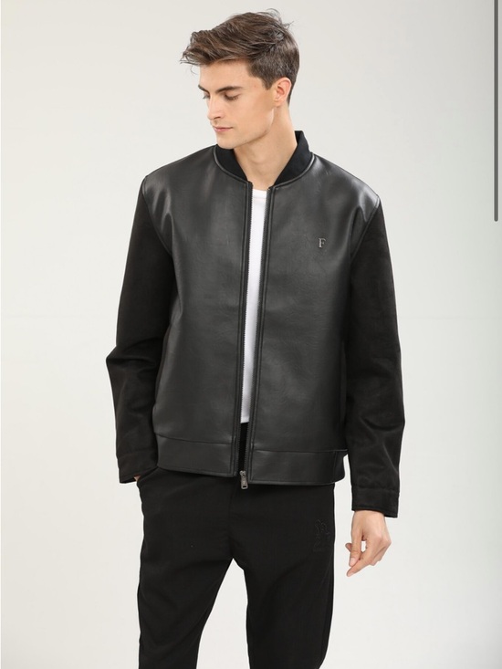 Ferrari Black Leather & Suede Bomber Jacket